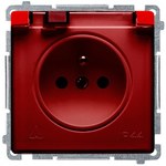 Gniazdo wtyczkowe z uziemieniem, z przesł. torów prądowych, bryzgoszczelne IP44 (moduł) 16A, 250V~, zaciski śrubowe, klapka transp., satynowy, BASIC MODUŁ