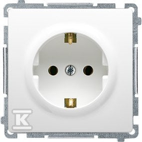 Gniazdo wtyczkowe z uziemieniem Schuko (moduł) z przesłonami torów prądowych,16A, 250V~, zaciski śrubowe, biały, BASIC MODUŁ