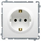 Gniazdo wtyczkowe z uziemieniem Schuko (moduł), z przesłonami torów prądowych, 16A, 250V~, zaciski śrubowe, czerwone, BASIC MODUŁ