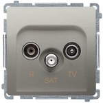 Gniazdo wtyczkowe z uziemieniem, z przesł. torów prądowych, bryzgoszczelne IP44 (moduł) 16A, 250V~, zaciski śrubowe, klapka transp., satynowy, BASIC MODUŁ