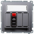 Gniazdo głośnikowe 1-krotne z polem opisowym (moduł). Przekrój przew. dla wejścia i wyjścia 2,5 mm2. Mocowanie na łapki i wkręty, stal inox, BASIC MODUŁ