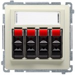 Gniazdo głośnikowe 4-krotne z polem opisowym (moduł). Do podłączenia 4 kolumn głośnikowych. Mocowanie gniazda na łapki i wkręty, biały, BASIC MODUŁ