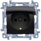 Gniazdo wtyczkowe Schuko do wersji IP44 z uszczelką - klapka transparetna (moduł) 16A, 250V~, zaciski śrubowe, czarny mat, SIMON10