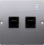 Gniazdo telefoniczne RJ11 podwójne (moduł). Montaż gniazda na wkręty do puszki, stal inox