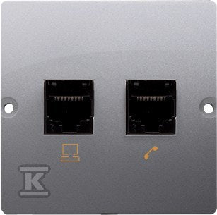 Gniazdo telefoniczne RJ12 podwójne (moduł). Montaż gniazda na wkręty do puszki, stal inox, BASIC MODUŁ