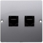 Gniazdo komputerowe RJ45 podwójne kategoria 5e (moduł). Montaż gniazda na wkręty do puszki, srebrny mat, BASIC MODUŁ