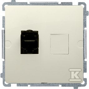 Gniazdo komputerowe RJ45, kategoria 6, pojedyncze ekranowane z przesłoną przeciwkurzową (moduł). Montaż na łapki lub wkręty, beż, BASIC MODUŁ