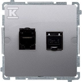 Gniazdo komputerowe RJ45, kategoria 6, podwójne z przesłoną przeciwkurzową (moduł). Montaż na łapki lub wkręty, stal inox, BASIC MODUŁ