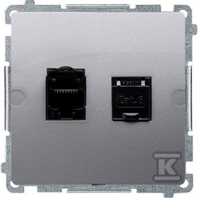 Gniazdo komputerowe RJ45, kategoria 6, podwójne ekranowane z przesłoną przeciwkurzową (moduł). Montaż na łapki lub wkręty, stal inox, BASIC MODUŁ