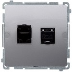 Gniazdo komputerowe RJ45, kategoria 6, podwójne ekranowane z przesłoną przeciwkurzową (moduł). Montaż na łapki lub wkręty, biały, BASIC MODUŁ