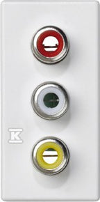 Płytka K45/2 złącz 3-krotna RCA (CINCH) 22,5x45mm + wkłady, zaciski śrubowe, biały