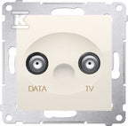 Gniazdo TV-DATA. Dwa porty wyjściowe typu "F" (moduł). Częstotliwość dla wejścia 5-1000 MHz, kremowy, SIMON54