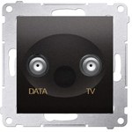 Gniazdo TV-DATA. Dwa porty wyjściowe typu "F" (moduł). Częstotliwość dla wejścia 5-1000 MHz, czarny mat Simon54