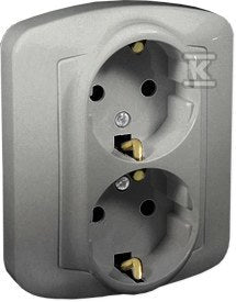 Gniazdo wtyczkowe podwójne z uziemieniem typu Schuko, 16A, 250V~, zaciski śrubowe, aluminiowy, AKORD
