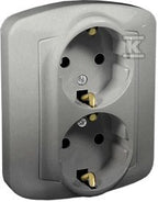 Gniazdo wtyczkowe podwójne z uziemieniem typu Schuko, 16A, 250V~, zaciski śrubowe, aluminiowy, AKORD