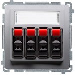 Gniazdo głośnikowe 4-krotne z polem opisowym (moduł). Do podłączenia 4 kolumn głośnikowych. Mocowanie gniazda na łapki i wkręty, biały, BASIC MODUŁ