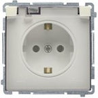 Gniazdo wtyczkowe Schuko do wersji IP44 z przesłonami (moduł) 16A, 250V~,zaciski śrubowe, satynowy. Klapka transparentna, BASIC MODUŁ