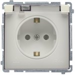 Gniazdo wtyczkowe Schuko do wersji IP44 z przesłonami (moduł) 16A, 250V~,zaciski śrubowe, satynowy. Klapka transparentna, BASIC MODUŁ
