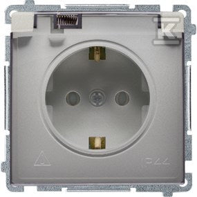 Gniazdo wtyczkowe Schuko do wersji IP44 z przesłonami (moduł) 16A, 250V~,zaciski śrubowe, satynowy. Klapka transparentna, BASIC MODUŁ