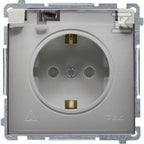 Gniazdo wtyczkowe Schuko do wersji IP44 z przesłonami (moduł) 16A, 250V~,zaciski śrubowe, satynowy. Klapka transparentna, BASIC MODUŁ