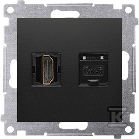 Gniazdo HDMI + RJ45 kat.6. (moduł), czarny mat Simon54