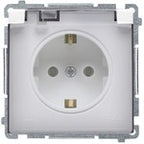 Gniazdo wtyczkowe Schuko do wersji IP44 (moduł) 16A, 250V~, zaciski śrubowe, satynowy. Klapka transparentna, BASIC MODUŁ