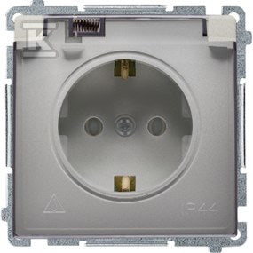 Gniazdo wtyczkowe Schuko do wersji IP44 (moduł) 16A, 250V~, zaciski śrubowe, satynowy. Klapka transparentna, BASIC MODUŁ