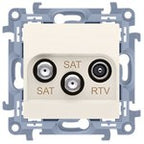 Gniazdo antenowe satelitarne podwójne SAT-SAT-RTV (moduł), 1x wejście: 5 MHz-2,4 GHz, krem, SIMON10
