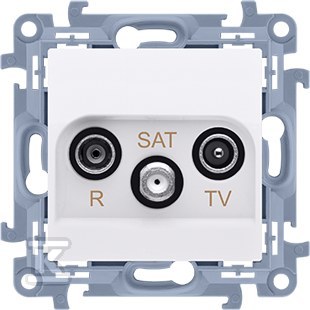 Gniazdo antenowe R-TV-SAT przelotowe (moduł) tłum.SAT -8 dB, TV-10 dB, R-12 dB, biały Simon10
