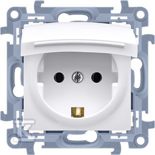 Gniazdo wtyczkowe Schuko do wersji IP44 z uszczelką z przesłonami torów prądowych - klapka w kolorze pokrywy (moduł) 16 A, 250 V~, zaciski śrubowe , biały Simon10