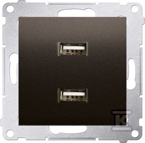 Ładowarka 2 x USB (moduł), 2.1 A, 5V DC, 230V, brąz mat Simon54