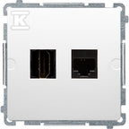 Gniazdo HDMI + RJ45 kat.6. (moduł), biały, BASIC MODUŁ