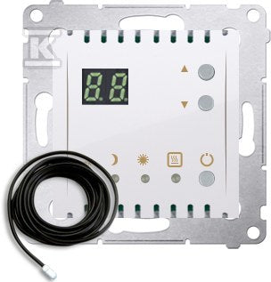 Regulator temperatury z wyświetlaczem z czujnikiem zewnętrznym (moduł) 16(2) A, 230V~, biały *W komplecie czujnik zewnętrzny (sonda), SIMON54