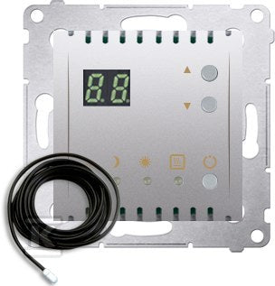 Regulator temperatury z wyświetlaczem z czujnikiem zewnętrznym (moduł) 16(2) A, 230V~, srebrny mat *W komplecie czujnik zewnętrzny (sonda), SIMON54