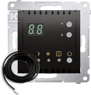 Regulator temperatury z wyświetlaczem z czujnikiem zewnętrznym (moduł) 16(2) A, 230V~, antracyt *W komplecie czujnik zewnętrzny (sonda), SIMON54
