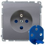 Gniazdo wtyczkowe DATA z uziemieniem i kluczem uprawniającym (moduł) 16A, 250V~, zaciski śrubowe, stal inox, BASIC MODUŁ