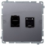 Gniazdo komputerowe RJ45, kategoria 6, podwójne ekranowane z przesłoną przeciwkurzową (moduł). Montaż na łapki lub wkręty, biały, BASIC MODUŁ