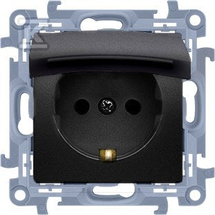 Gniazdo wtyczkowe Schuko do wersji IP44 z uszczelką z przesłonami, klapka w kolorze pokrywy (moduł) 16A, 250V~, zaciski śrubowe, czarny mat, SIMON10