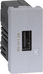 USB ładowarka K45 (45x22,5) gniazdo typ A 5V/1,5A, aluminium, CONNECT