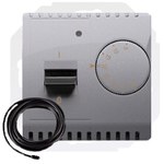 Regulator temperatury z czujnikiem zewnętrznym, 16A, 230V~. Montaż gniazda na wkręty do puszki, srebrny mat, BASIC MODUŁ
