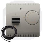 Regulator temperatury z czujnikiem zewnętrznym, 16A, 230V~. Montaż gniazda na wkręty do puszki, srebrny mat, BASIC MODUŁ