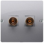 Gniazdo głośnikowe pojedyncze -1 kolumna głośnikowa (moduł). Przekrój przew. dla wyjścia 6 mm2. Mocowanie na wkręty do puszki, stal inox, BASIC MODUŁ