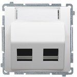 Pokrywa gniazd teleinformatycznych na wkłady RJ typu: Panduit, skośna podwójna z polem opisowym. Montaż do puszki na wkręty, stal inox, BASIC MODUŁ