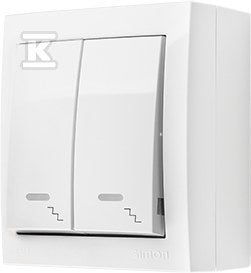 Łącznik schodowy natynkowy podwójny z podświetleniem, IP44, 10 AX, 250 V~, zaciski śrubowe, biały, AQUACLICK