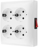 Gniazdo wtyczkowe natynkowe, Schuko, 4-krotne, z wbudowanym wyłącznikiem, IP20, 16 A, 250 V~, zaciski śrubowe, czarny, AQUACLICK