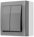 Łącznik schodowy natynkowy podwójny bez piktogramu, IP44, 10 AX, 250 V~, zaciski śrubowe, czarny, AQUACLICK