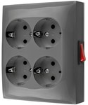 Gniazdo wtyczkowe natynkowe, Schuko, 4-krotne, z wbudowanym wyłącznikiem, IP20, 16 A, 250 V~, zaciski śrubowe, czarny, AQUACLICK
