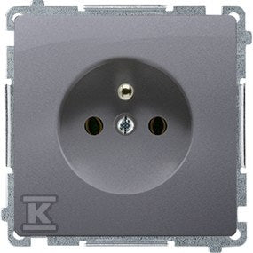 Gniazdo wtyczkowe z uziemieniem (moduł) 16A, 250V~, zaciski śrubowe, srebrny mat, BASIC MODUŁ