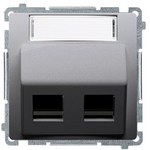 Pokrywa gniazd teleinformatycznych na Keystone skośna podwójna z polem opisowym. Montaż na łapki lub wkręty Basic moduł beż