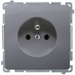 Gniazdo wtyczkowe z uziemieniem (moduł), z przesłonami torów prądowych, 16A, 250V~, zaciski śrubowe, stal inox, BASIC MODUŁ